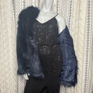 Forever 21 Navy Blue Faux Fur Coat